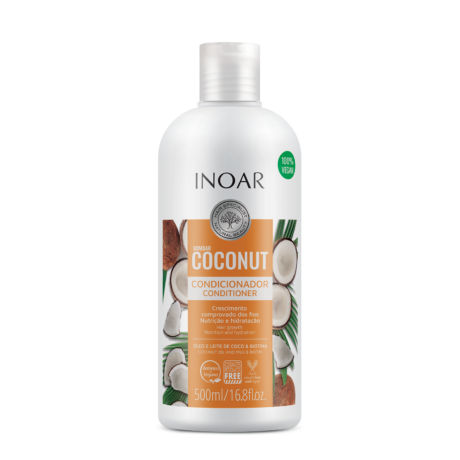 inoar coconut conditioner made with coconut oil and milk, shea butter, vitamin c