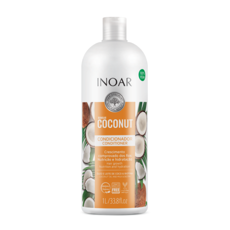 inoar coconut conditioner made with coconut oil and milk, shea butter, vitamin c