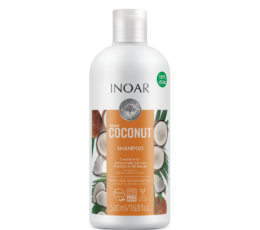 inoar coconut shampoo made with coconut oil and milk, shea butter, vitamin c