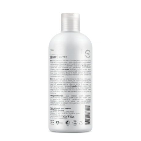 inoar coconut shampoo made with coconut oil and milk, shea butter, vitamin c