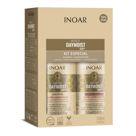 inoar absolut daymoist shampoo and conditioner with flower extract and vitamin c to keep hair hydrated and healthy