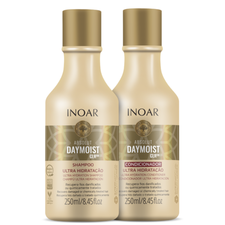 inoar absolut daymoist shampoo and conditioner with flower extract and vitamin c to keep hair hydrated and healthy