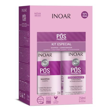 Inoar Pos progress keratin kit is used for at home-care for those who have recently had any kind of keratin smoothing treatments done to the hair