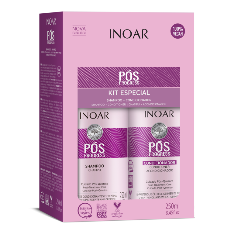 Inoar Pos progress keratin kit is used for at home-care for those who have recently had any kind of keratin smoothing treatments done to the hair