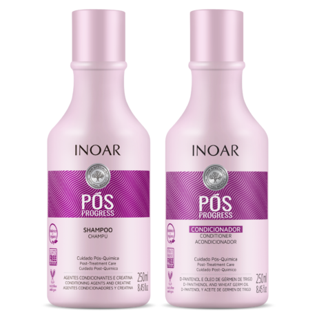 Inoar Pos progress keratin kit is used for at home-care for those who have recently had any kind of keratin smoothing treatments done to the hair