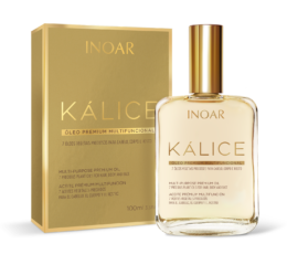 inoar kalice oil multifunctional developed with 7 different oils: argan, myrrh, macadamia, ojon, sweet almonds, jasmine, and rosemary