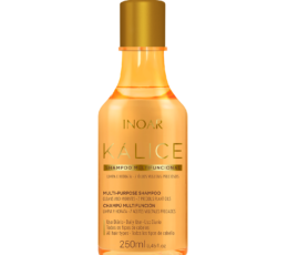 inoar kalice shampoo developed with 7 different oils: argan, myrrh, macadamia, ojon, sweet almonds, jasmine, and rosemary