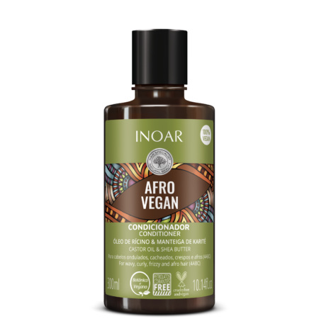Inoar Vegan Afro Hair Conditioner rich in shea butter and vitamin A and E that leaves curly hair types soft and manageable