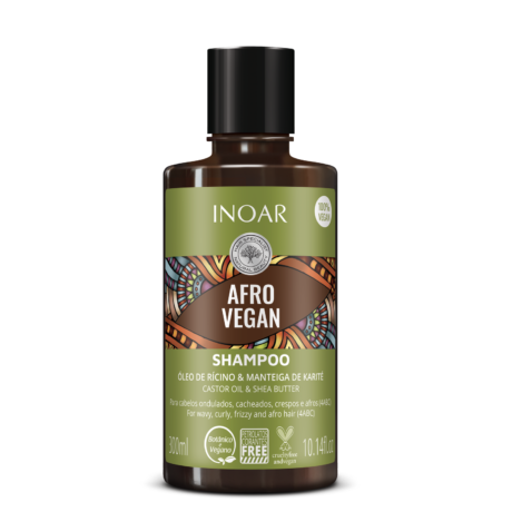 Inoar Vegan Afro Hair Shampoo for afro loving hair types that hydrates and strengthens hair strands